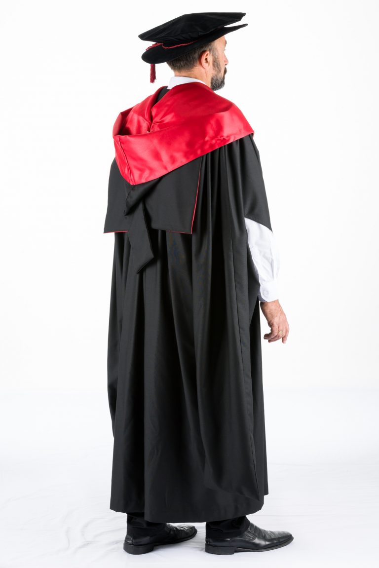 PHD DOCTORAL FULL SET GOWN HOOD & BONNET Red Satin Facings | The Gown Chick