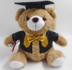 <strong>PLUSH GRADUATION TEDDY BEAR</strong> Wearing Gold Bow Tie & Stole, Gown and Cap